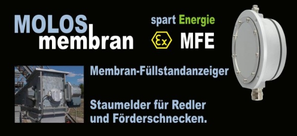 Stromlose Förderstrom-Überwachung MOLOSmembran Füllstandanzeiger als Materialstaumelder von MOLLET Füllstandtechnik GmbH